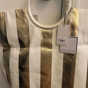 Shiraleah Metallic Gold and White Striped Carryall Tote